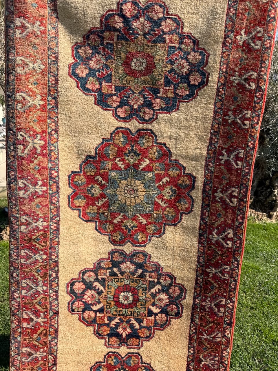 Chodnik Hamadan 320x100 cm, beżowy czerwony niebieski zielony, wełna, Iran - 302794
