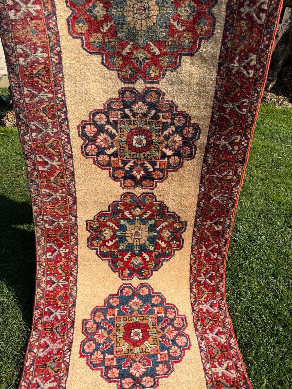 Chodnik Hamadan 320x100 cm, beżowy czerwony niebieski zielony, wełna, Iran - 302792