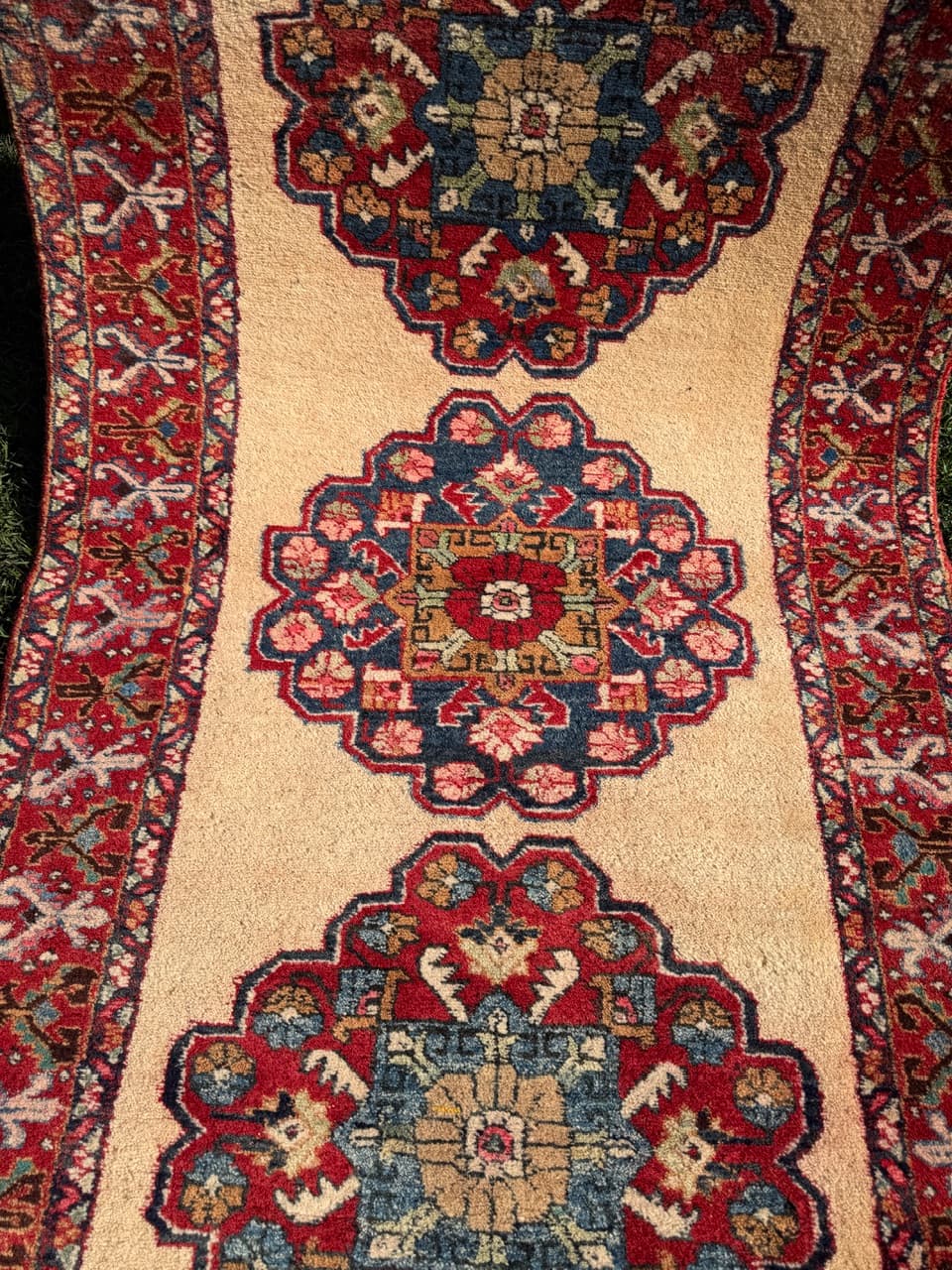 Chodnik Hamadan 320x100 cm, beżowy czerwony niebieski zielony, wełna, Iran - 302793