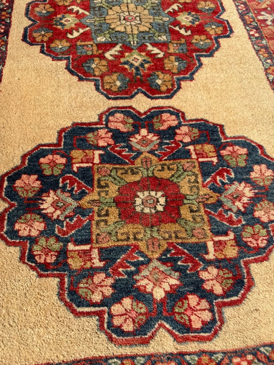 Chodnik Hamadan 320x100 cm, beżowy czerwony niebieski zielony, wełna, Iran - 302800