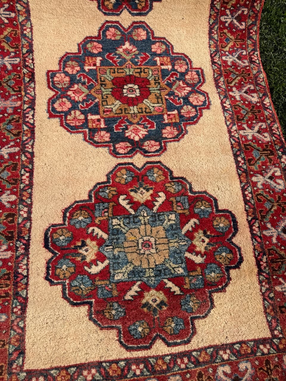 Chodnik Hamadan 320x100 cm, beżowy czerwony niebieski zielony, wełna, Iran - 302795