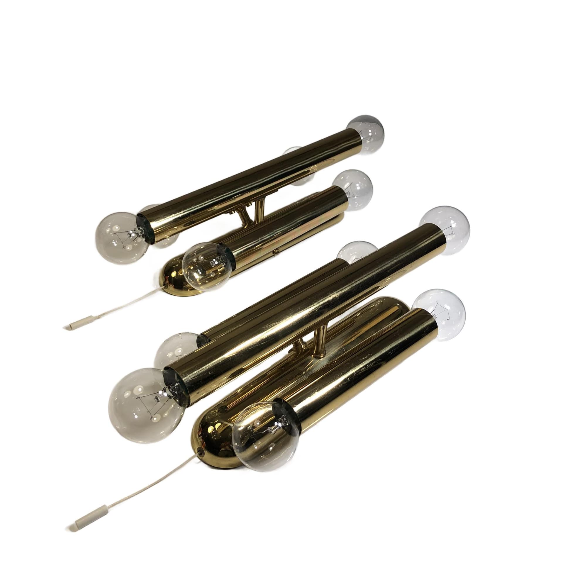 Para kinkietów, metal złoty, V.L.S Leuchten, Niemcy, lata 80.