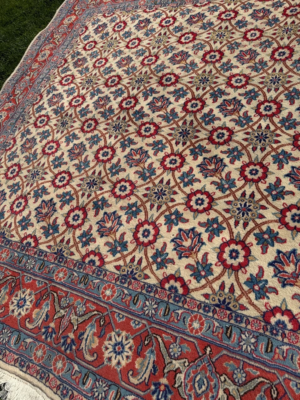 Dywan Bidjar 210x200 cm, beżowy czerwony niebieski złoty, wełna kaszmirowa, Iran - 302809