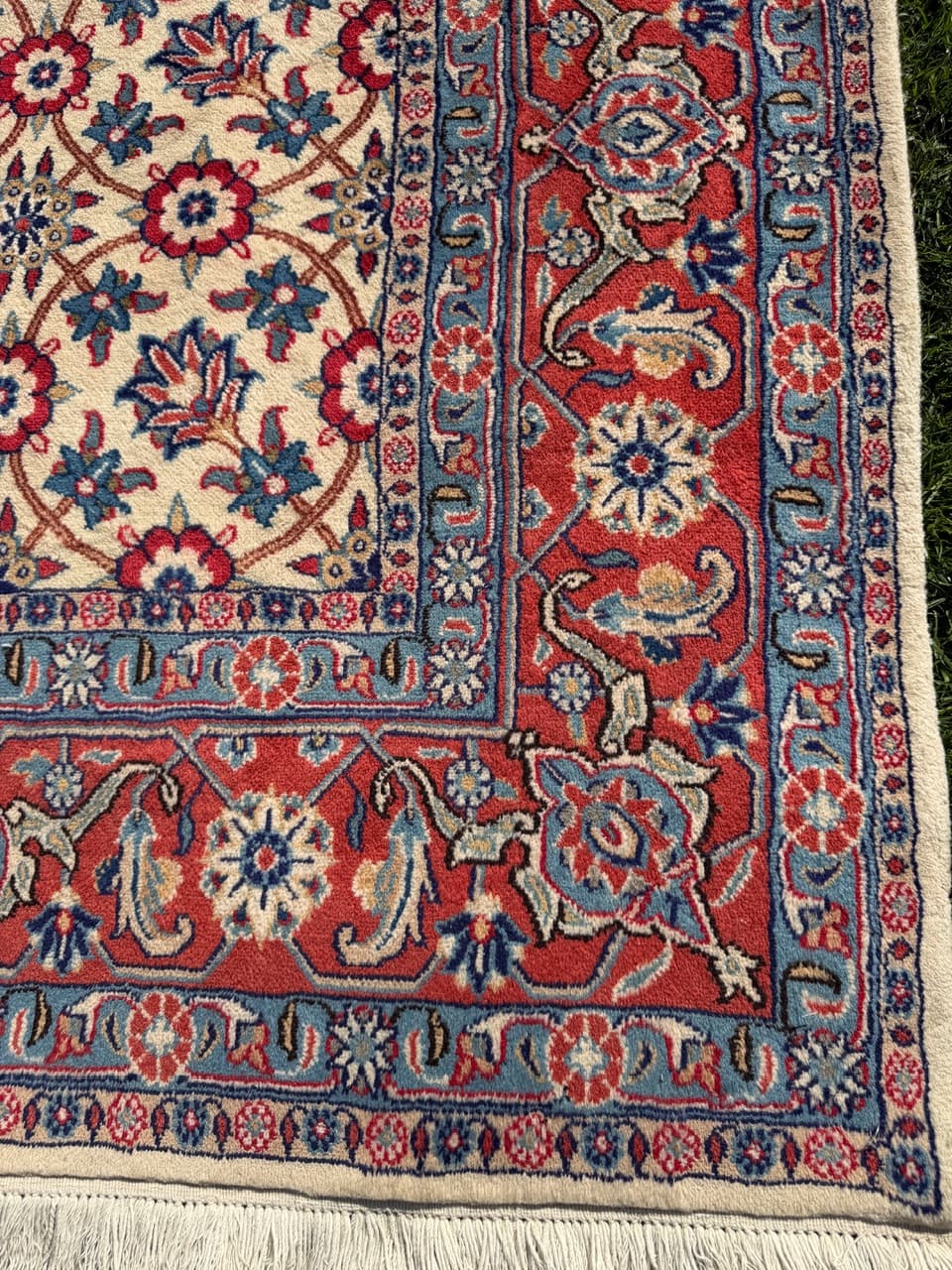 Dywan Bidjar 210x200 cm, beżowy czerwony niebieski złoty, wełna kaszmirowa, Iran - 302808