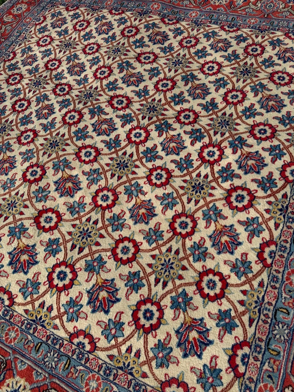 Dywan Bidjar 210x200 cm, beżowy czerwony niebieski złoty, wełna kaszmirowa, Iran - 302813