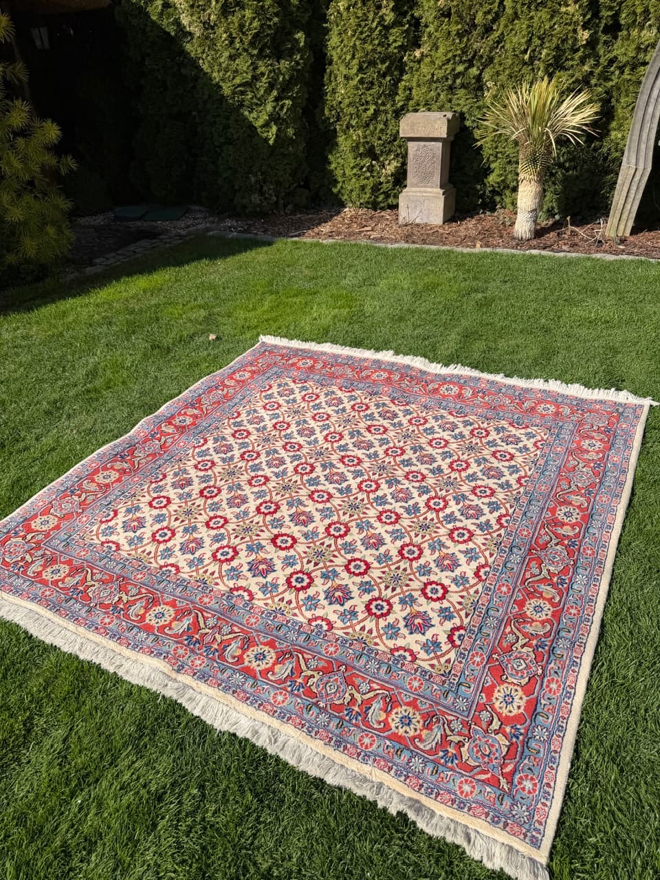 Dywan Bidjar 210x200 cm, beżowy czerwony niebieski złoty, wełna kaszmirowa, Iran - 302810
