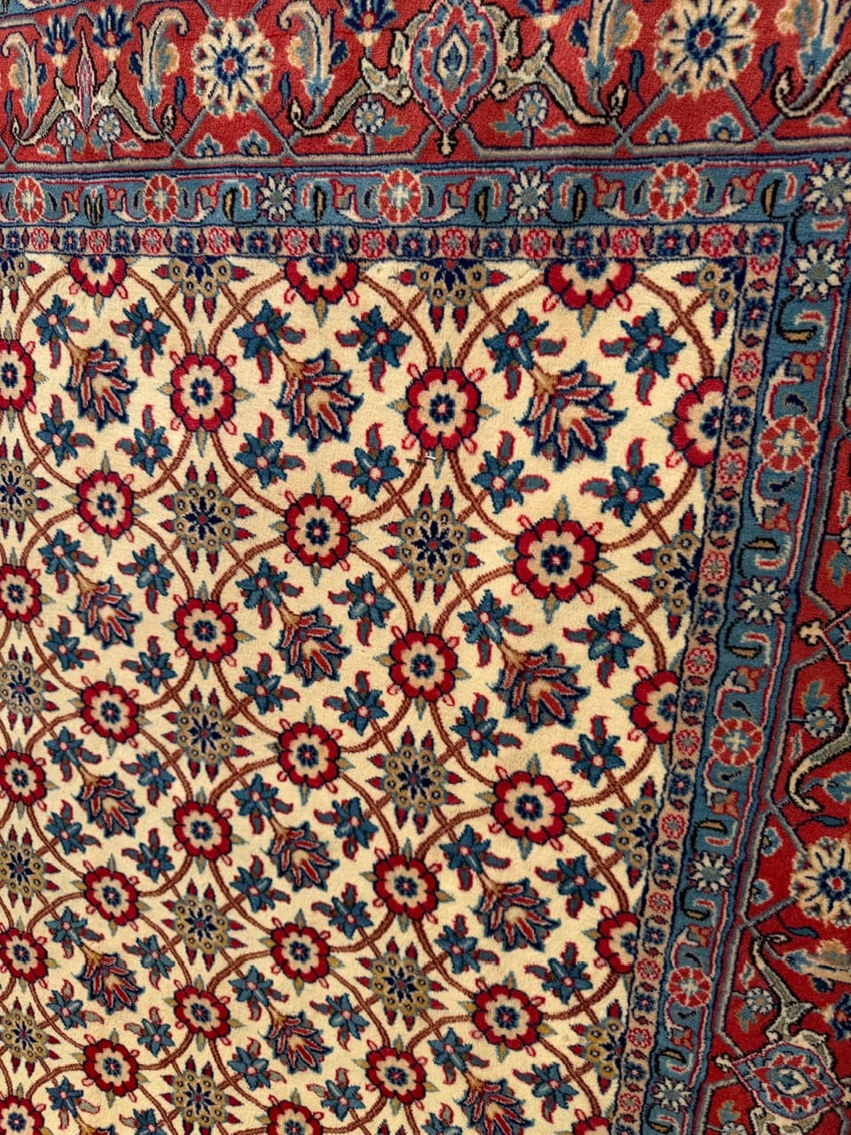 Dywan Bidjar 210x200 cm, beżowy czerwony niebieski złoty, wełna kaszmirowa, Iran - 302803