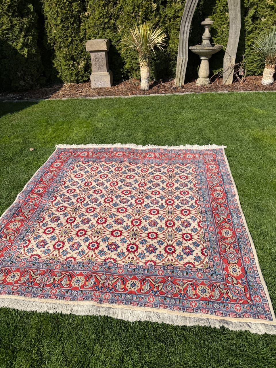 Dywan Bidjar 210x200 cm, beżowy czerwony niebieski złoty, wełna kaszmirowa, Iran - 302812