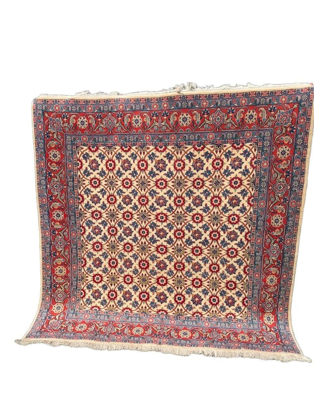 Dywan Bidjar 210x200 cm, beżowy czerwony niebieski złoty, wełna kaszmirowa, Iran - WYMIARY