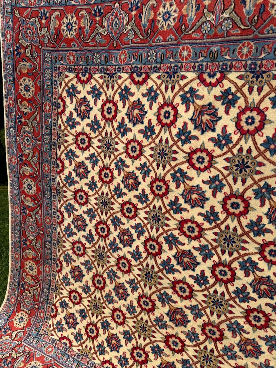 Dywan Bidjar 210x200 cm, beżowy czerwony niebieski złoty, wełna kaszmirowa, Iran - 302804