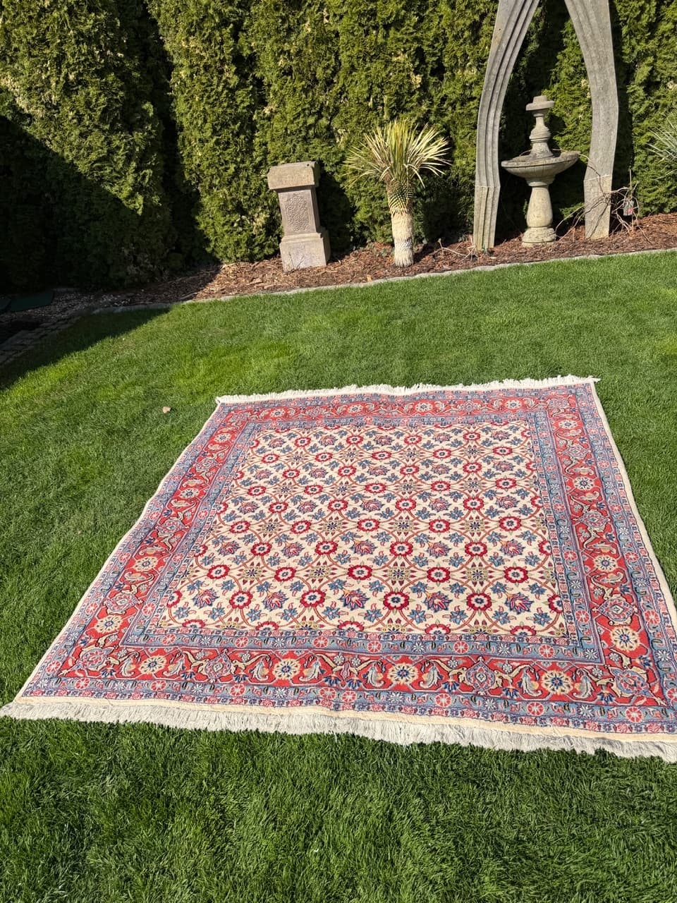Dywan Bidjar 210x200 cm, beżowy czerwony niebieski złoty, wełna kaszmirowa, Iran - 302811