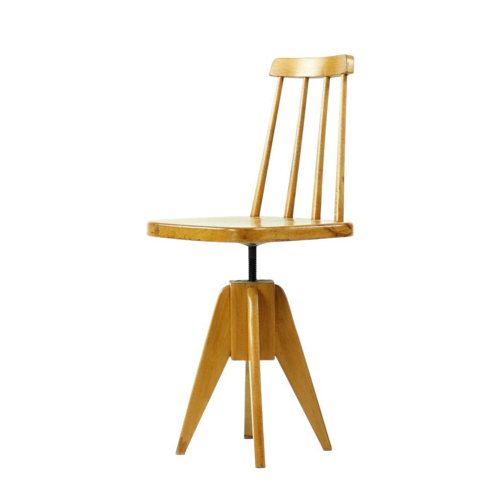 Swivel stool with backrest, brown oak, black metal, Tatra Nabytok, Czechoslovakia, 1960s.