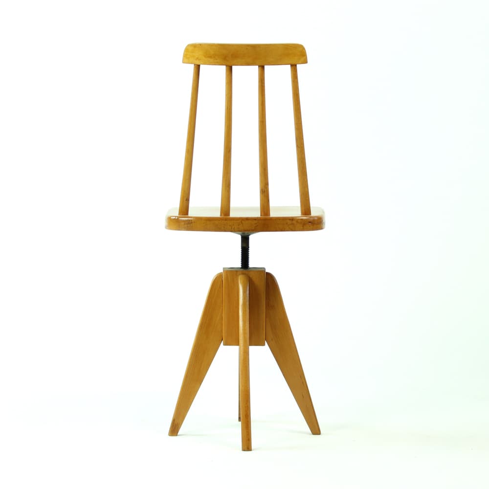Swivel stool with backrest, brown oak, black metal, Tatra Nabytok, Czechoslovakia, 1960s. - 302820