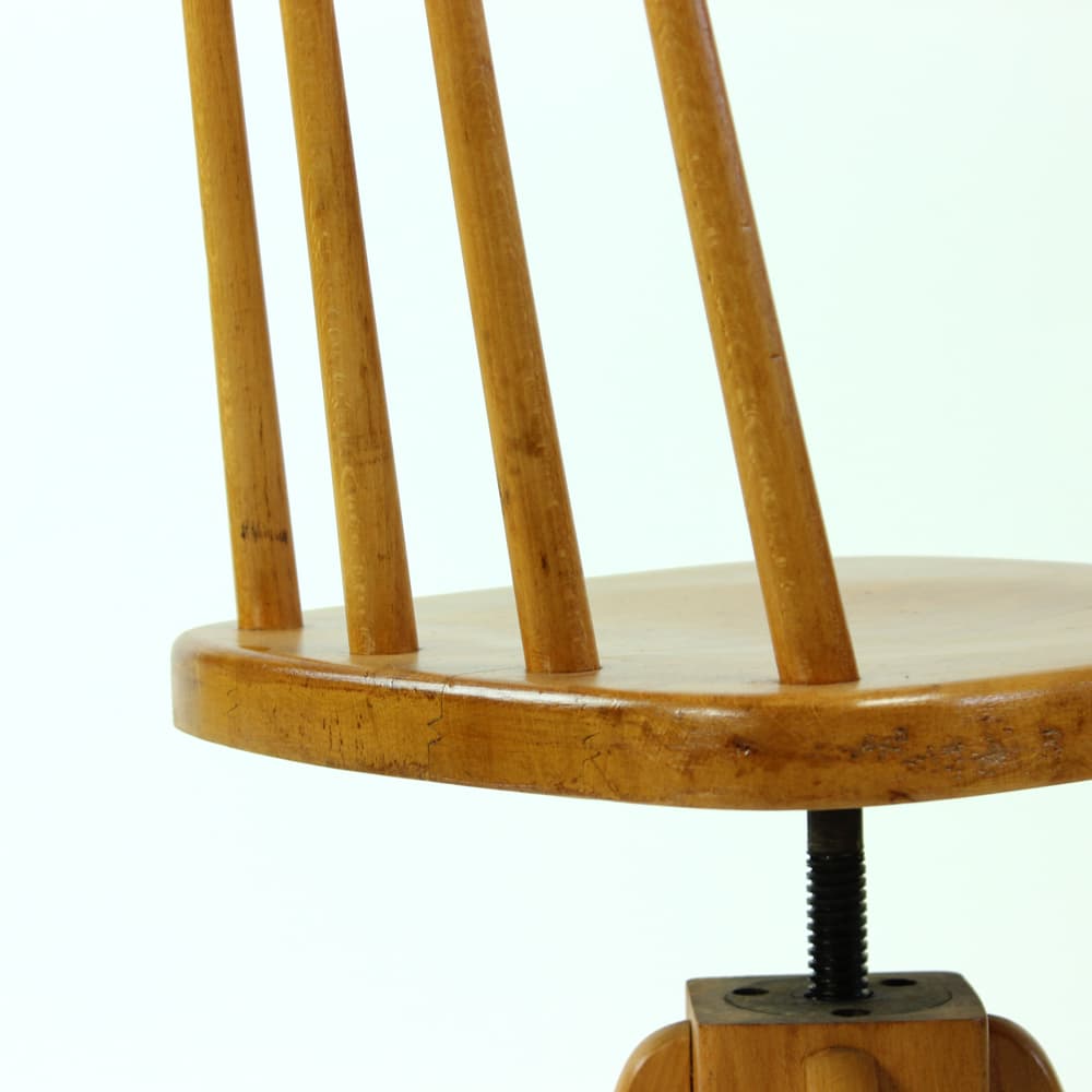 Swivel stool with backrest, brown oak, black metal, Tatra Nabytok, Czechoslovakia, 1960s. - 302826