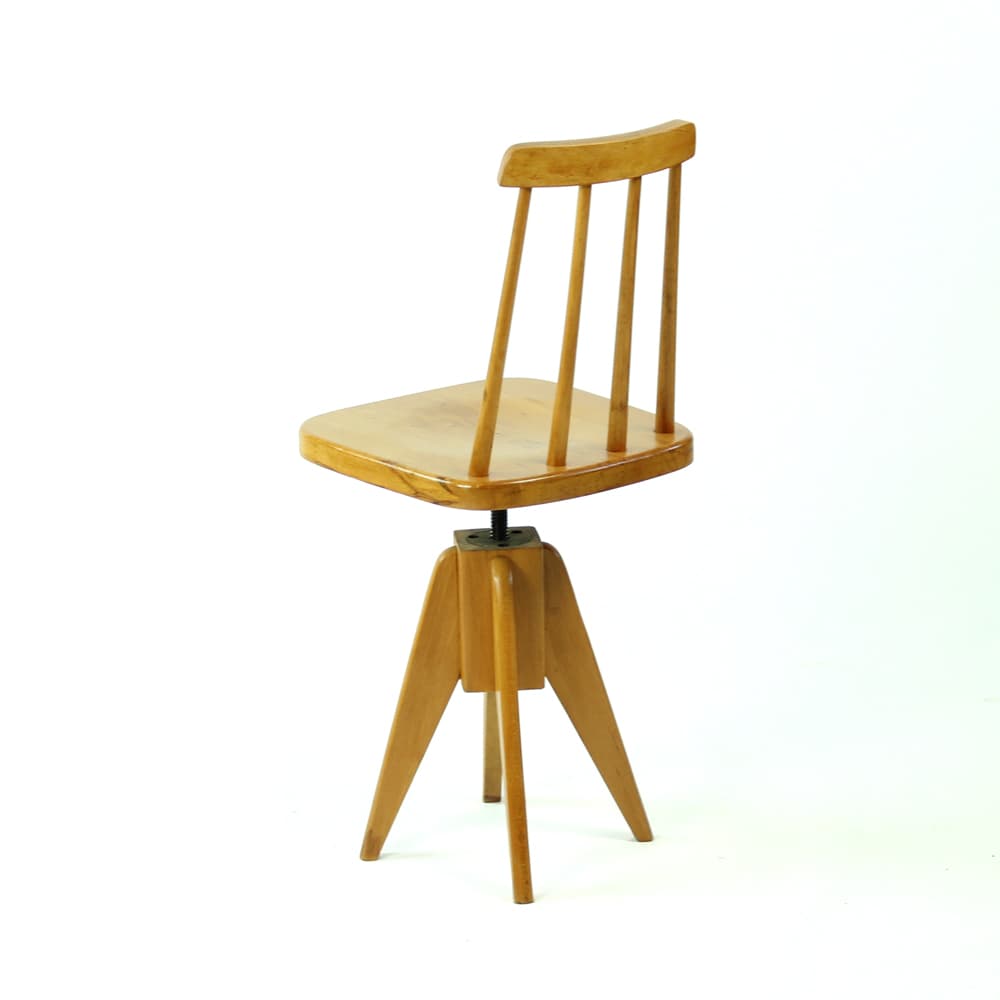 Swivel stool with backrest, brown oak, black metal, Tatra Nabytok, Czechoslovakia, 1960s. - 302828