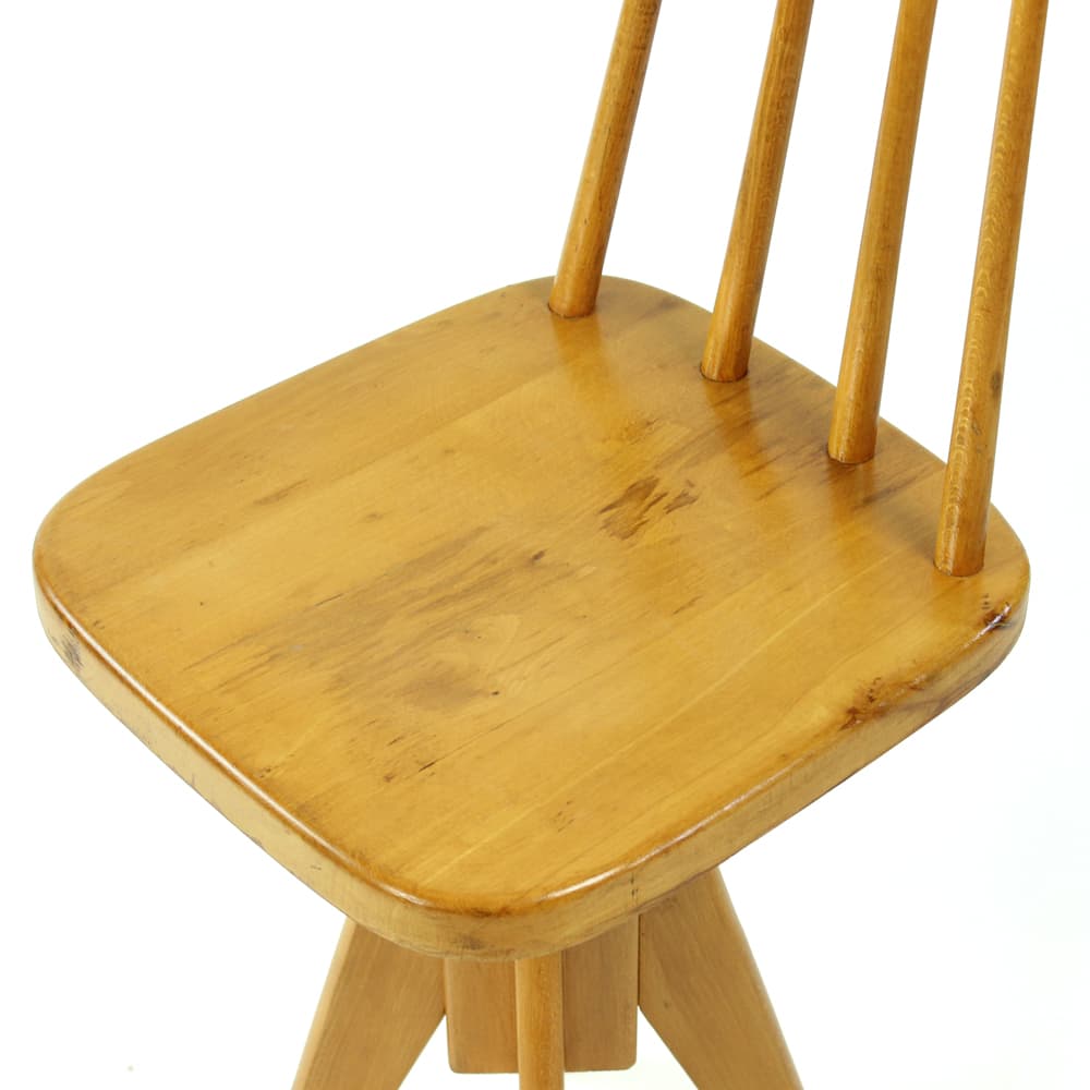Swivel stool with backrest, brown oak, black metal, Tatra Nabytok, Czechoslovakia, 1960s. - 302825