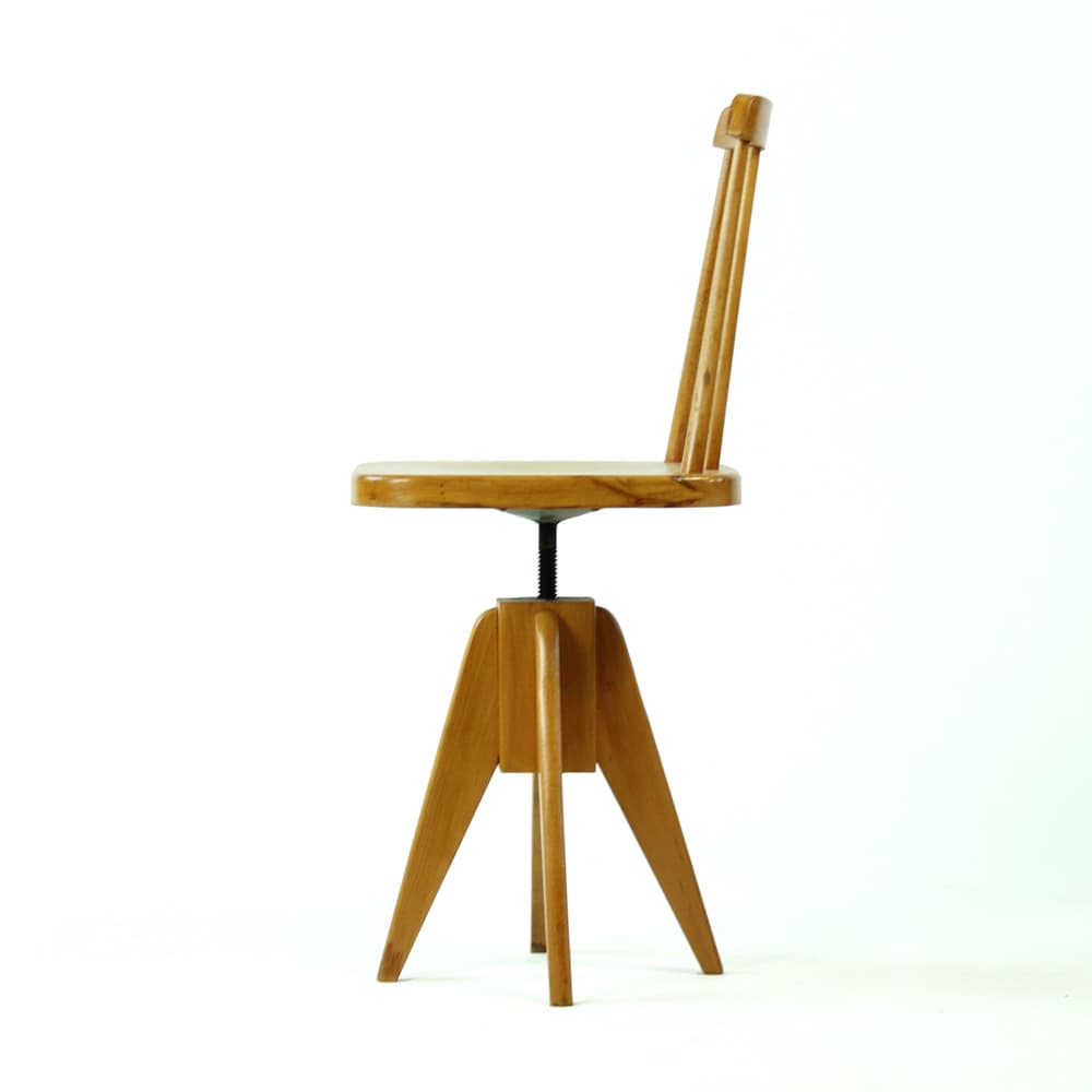 Swivel stool with backrest, brown oak, black metal, Tatra Nabytok, Czechoslovakia, 1960s. - 302819