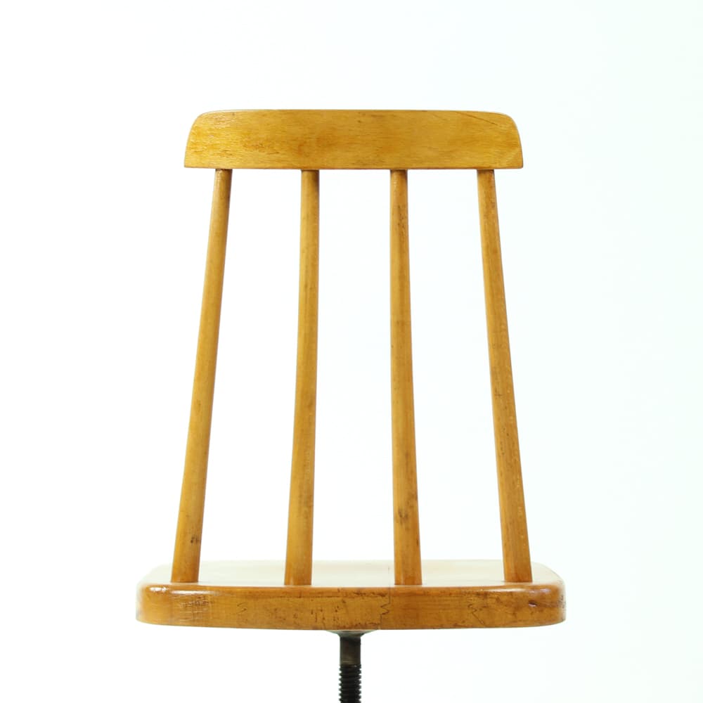 Swivel stool with backrest, brown oak, black metal, Tatra Nabytok, Czechoslovakia, 1960s. - 302821