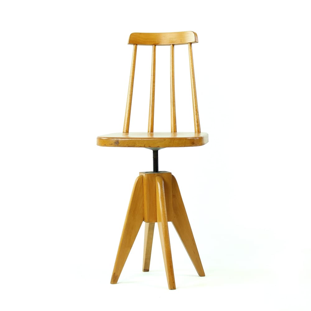 Swivel stool with backrest, brown oak, black metal, Tatra Nabytok, Czechoslovakia, 1960s. - 302817