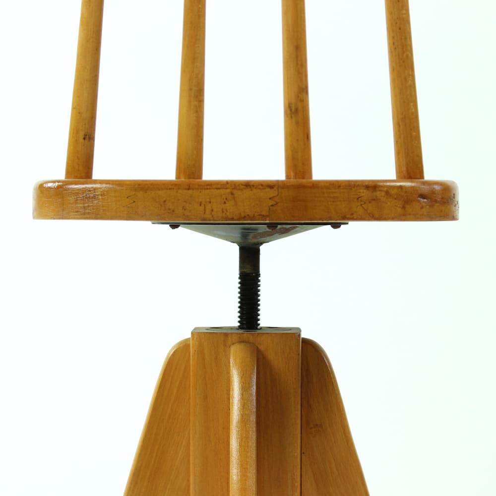 Swivel stool with backrest, brown oak, black metal, Tatra Nabytok, Czechoslovakia, 1960s. - 302823