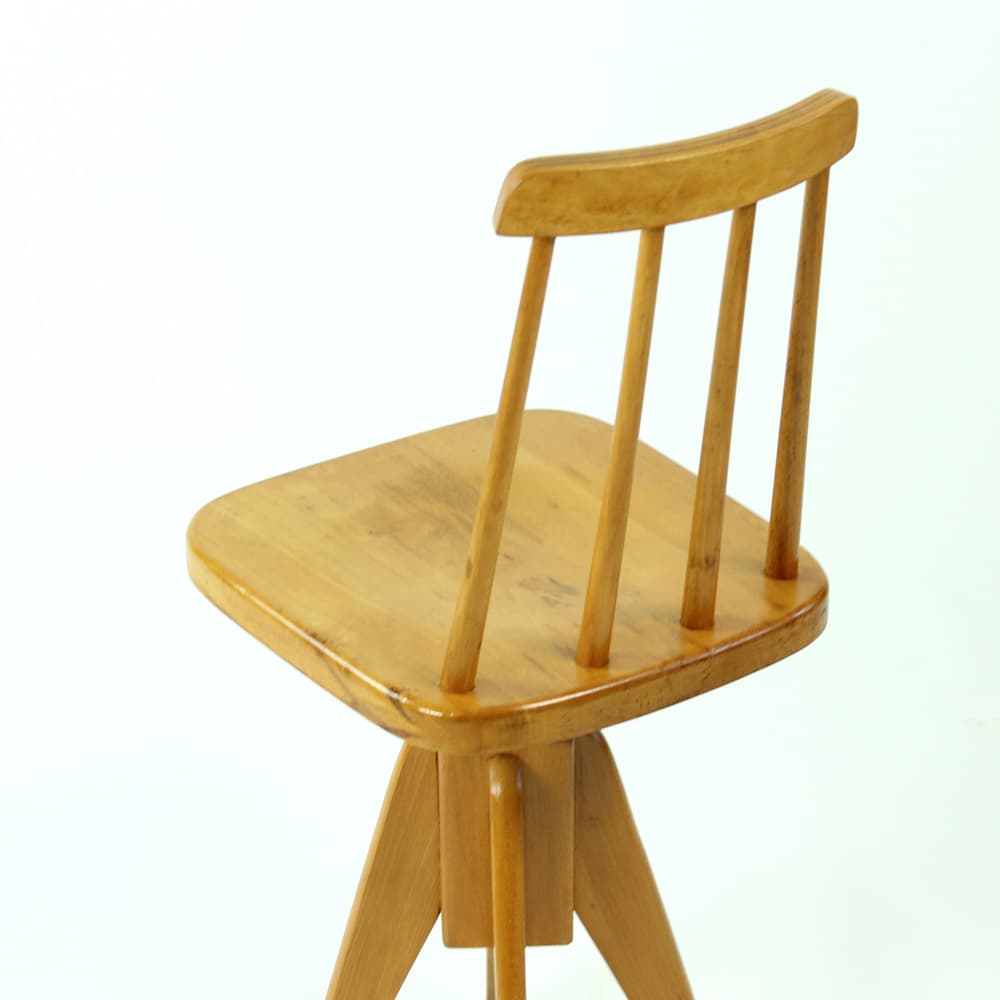 Swivel stool with backrest, brown oak, black metal, Tatra Nabytok, Czechoslovakia, 1960s. - 302822