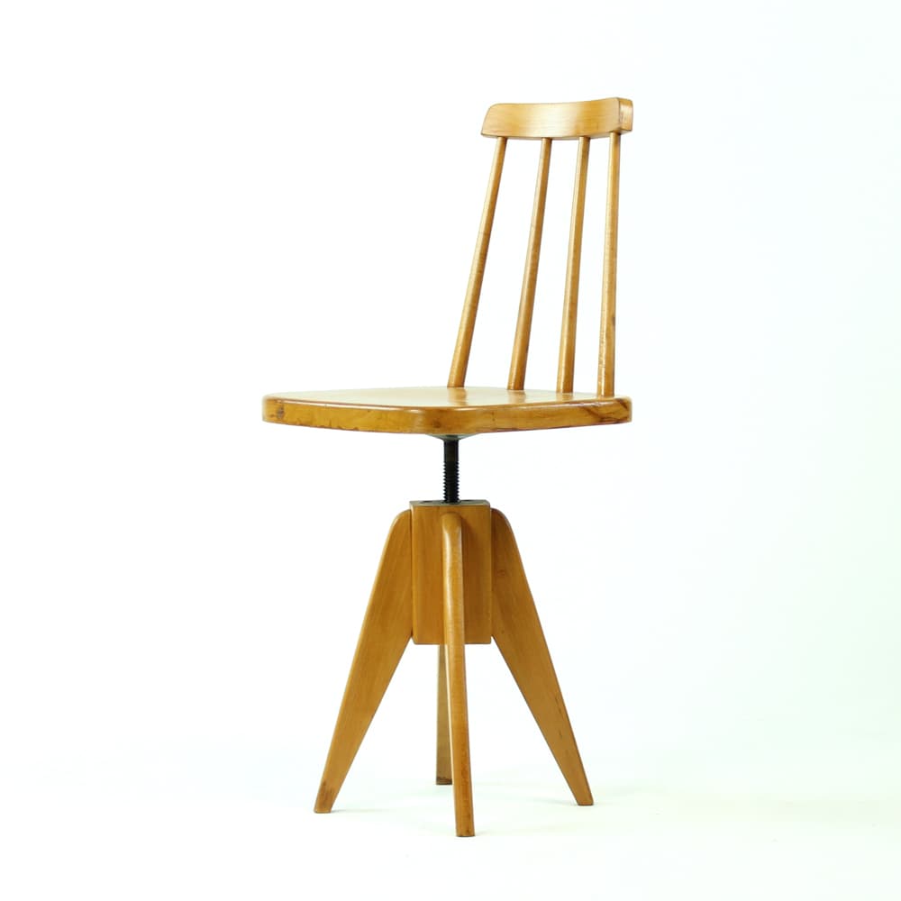 Swivel stool with backrest, brown oak, black metal, Tatra Nabytok, Czechoslovakia, 1960s. - 302818