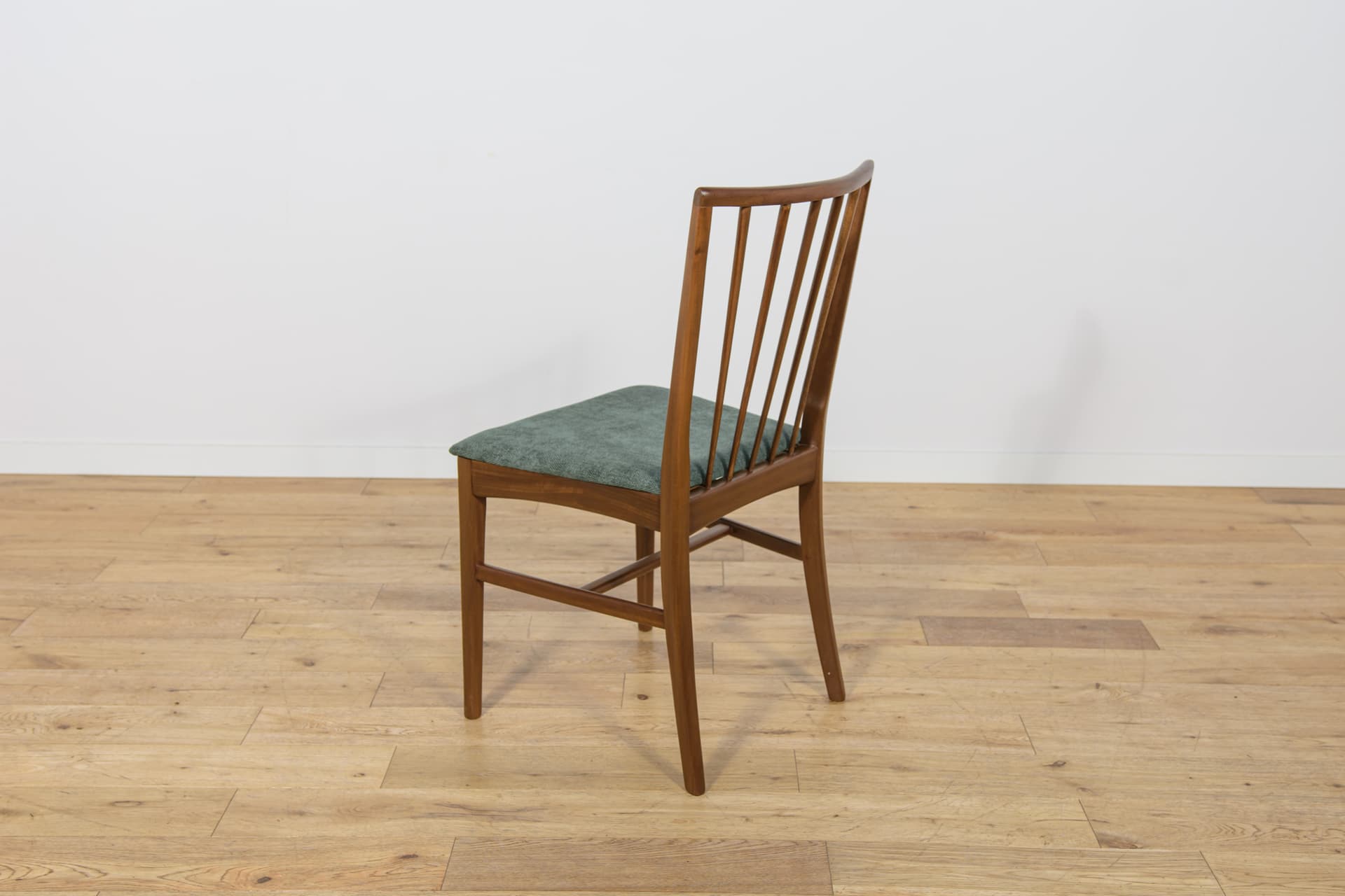 Set of four chairs, brown teak, green fabric, United Kingdom, 1960s. - 302882