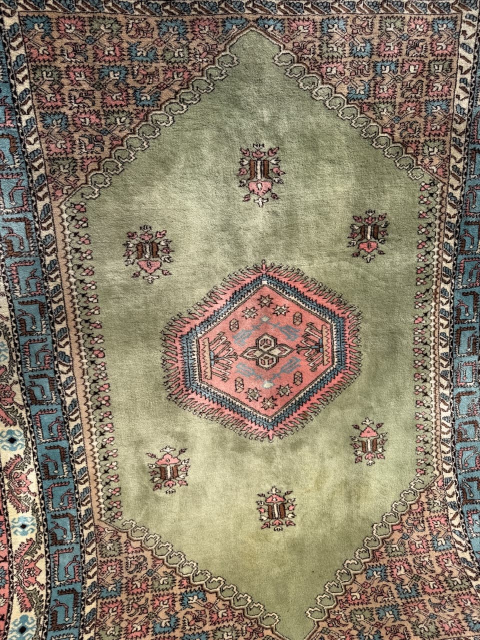 Dywan marokański, oliwkowozielony różowy brązowy, wełna, Maroko, 290x200 cm - 303056