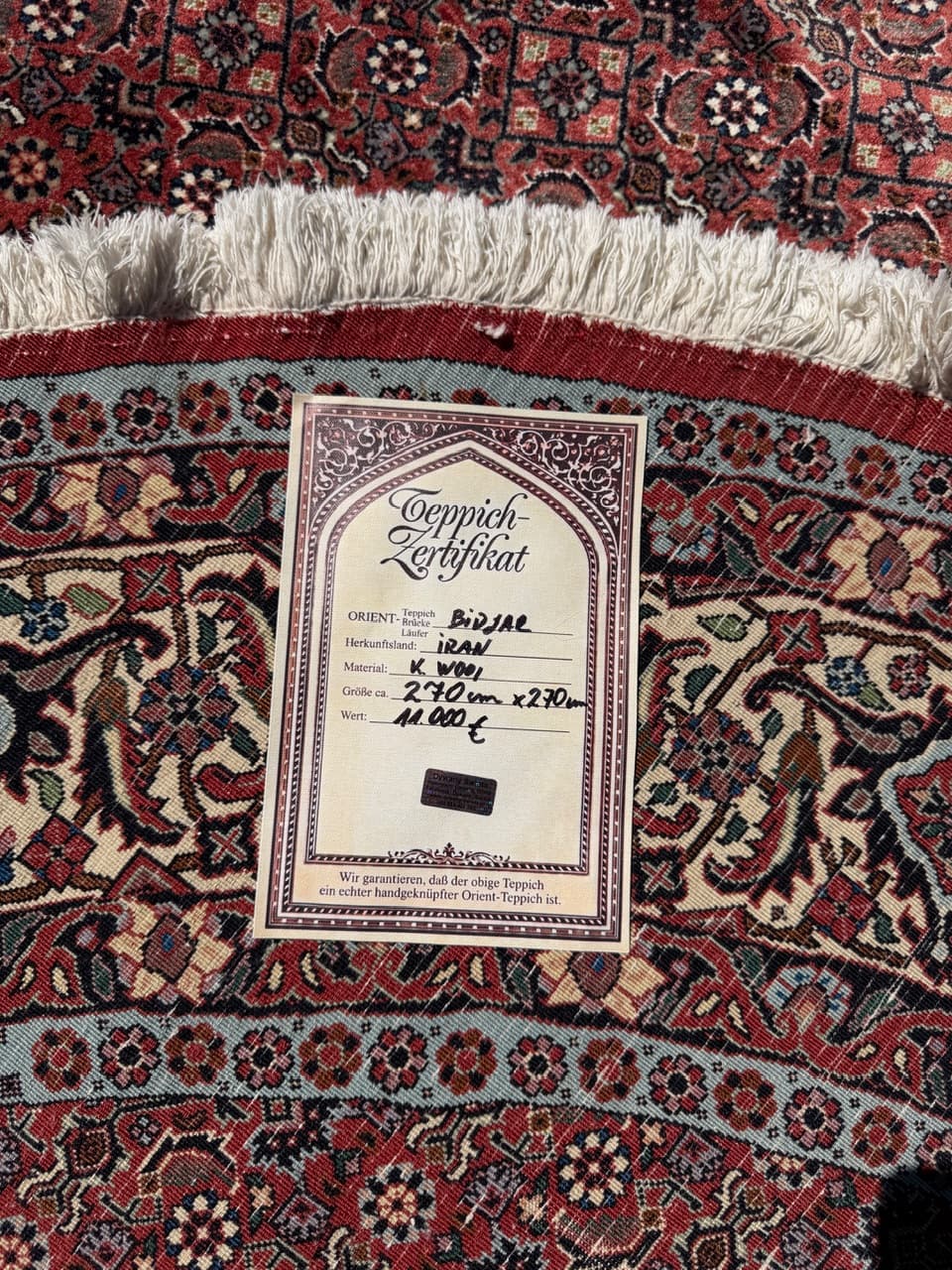 Dywan okrągły Bidjar 270x270 cm, czerwony, wełna kaszmirowa, Iran - 303070