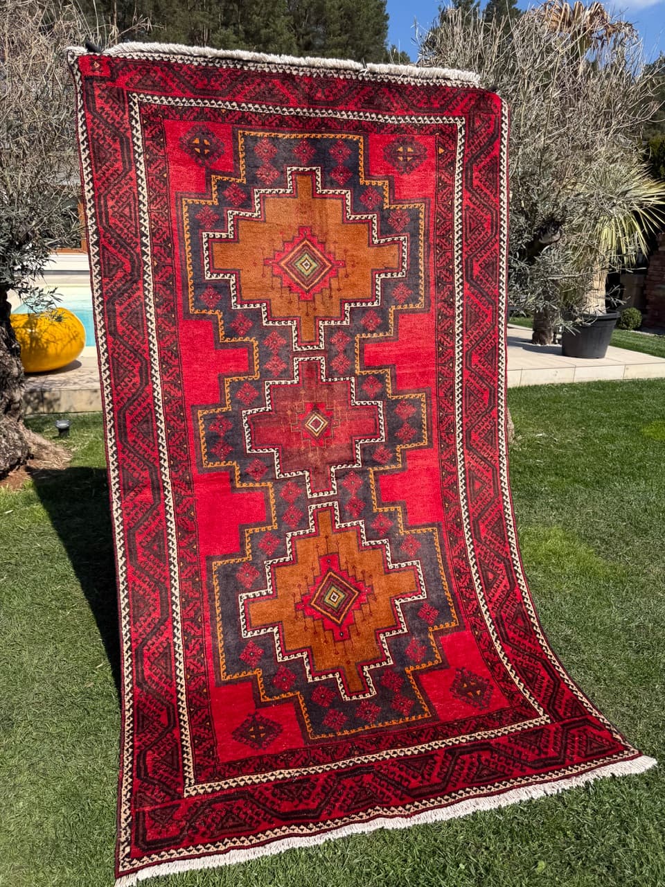 Dywan Hamadan 250x140 cm, czerwony, wełna, Iran - 303095