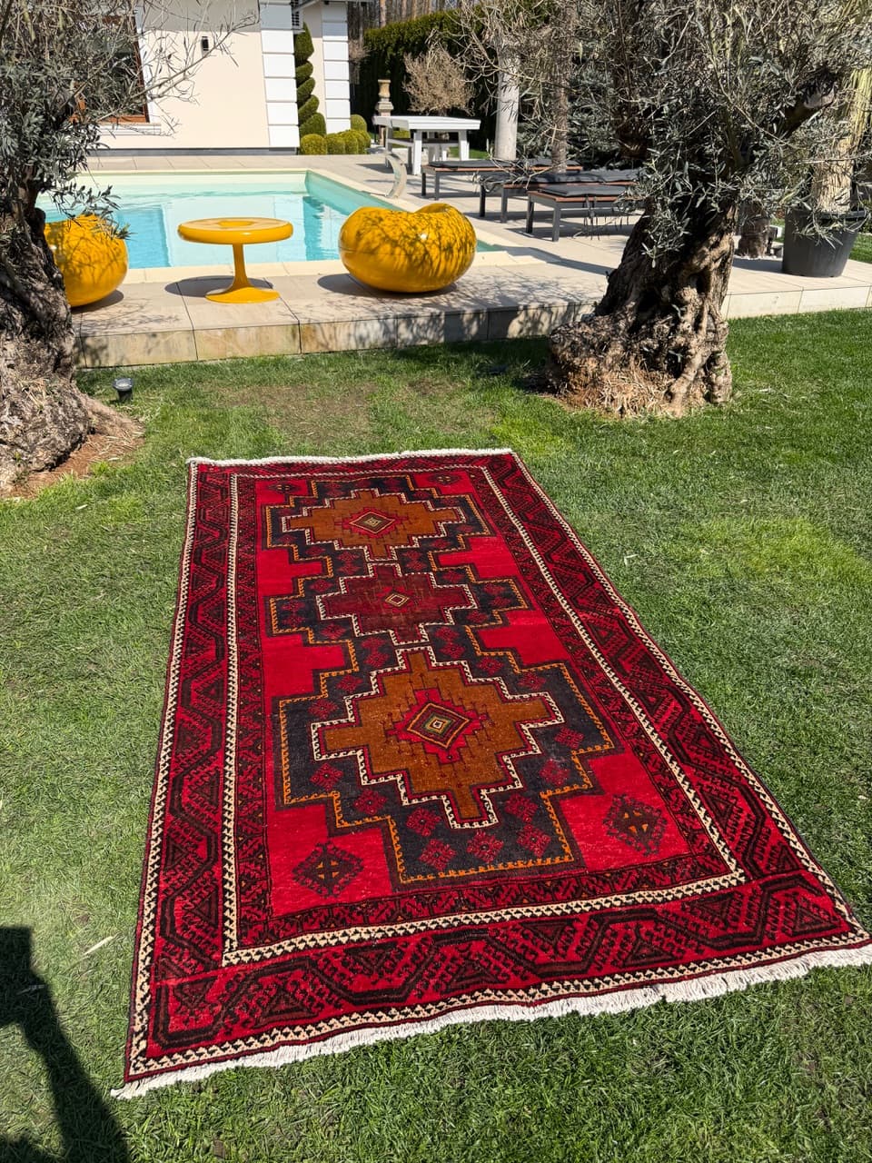 Dywan Hamadan 250x140 cm, czerwony, wełna, Iran - 303103