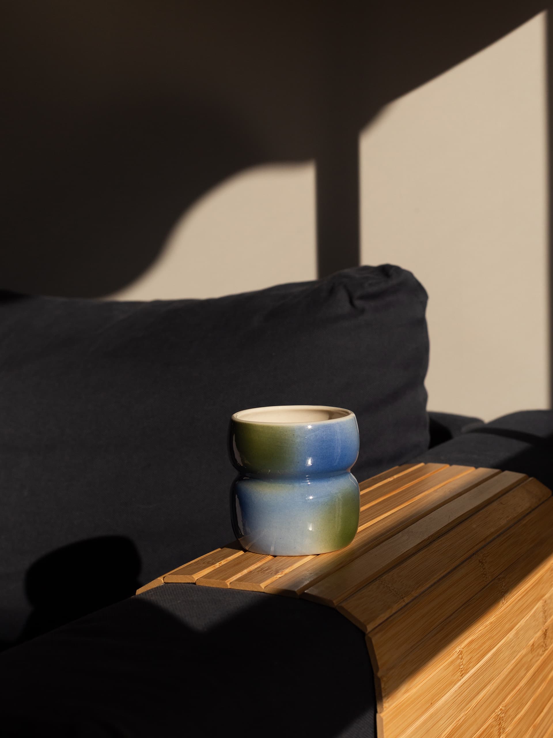 Cup Belly Blue, blue, green, beige, ceramics, by A. Puławska - 303157