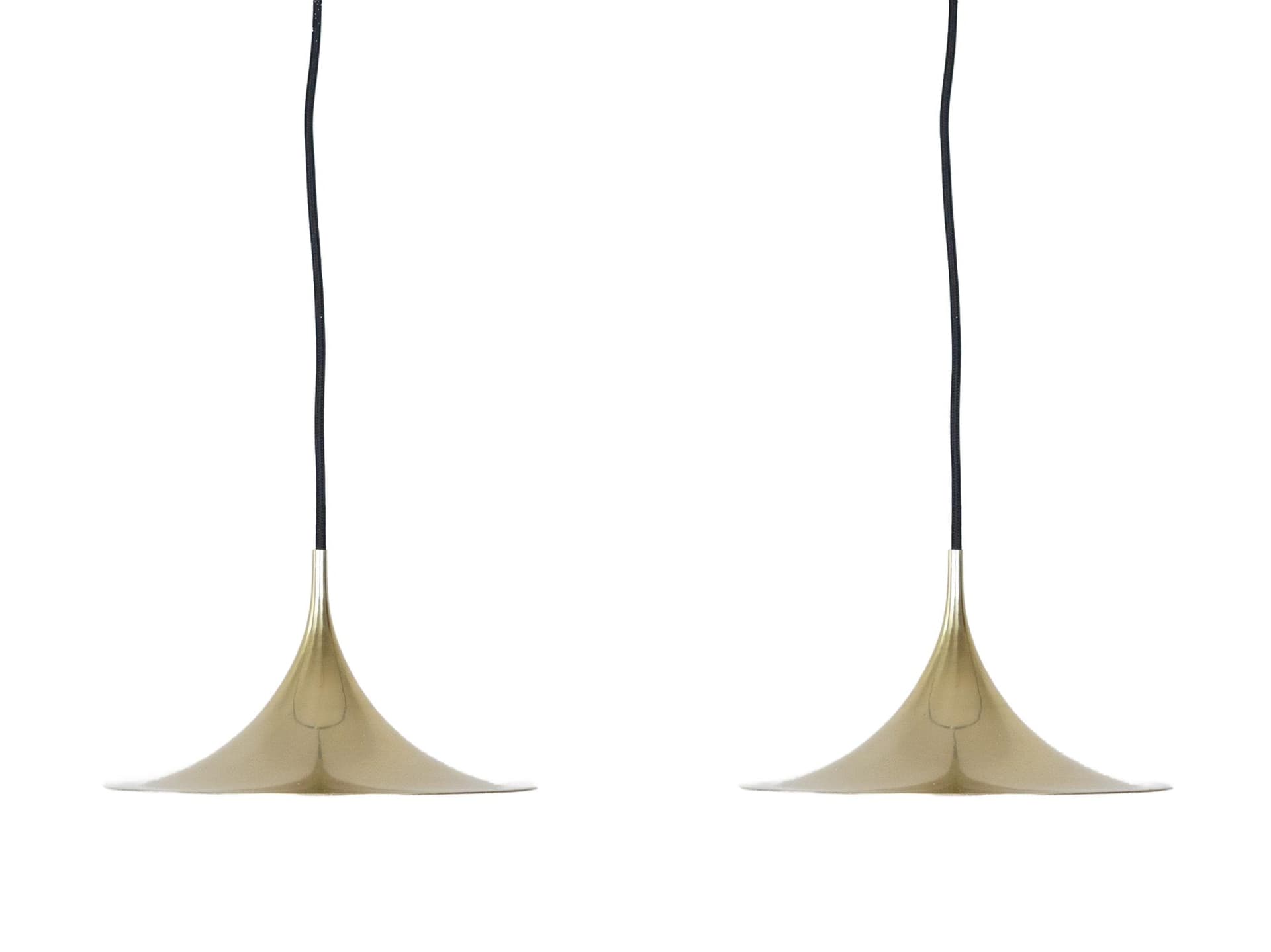 Pair of pendant lamps Semi, gold brass, Fog & Mørup, Denmark, 1960s.