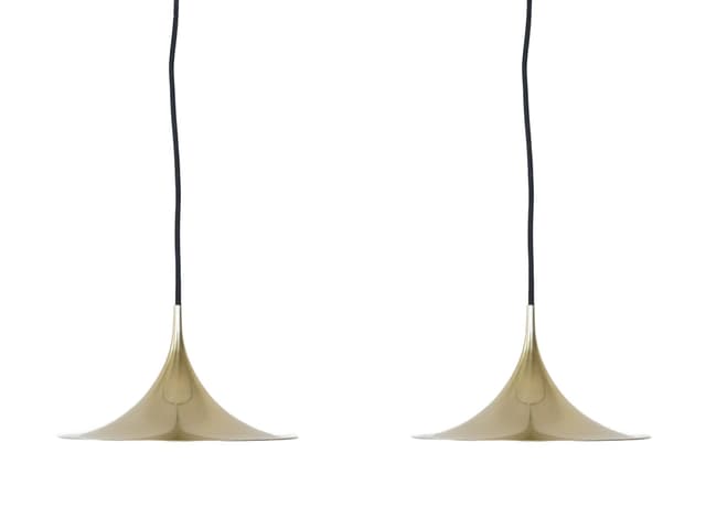 Pair of pendant lamps Semi, gold brass, Fog & Mørup, Denmark, 1960s. - DIMENSION