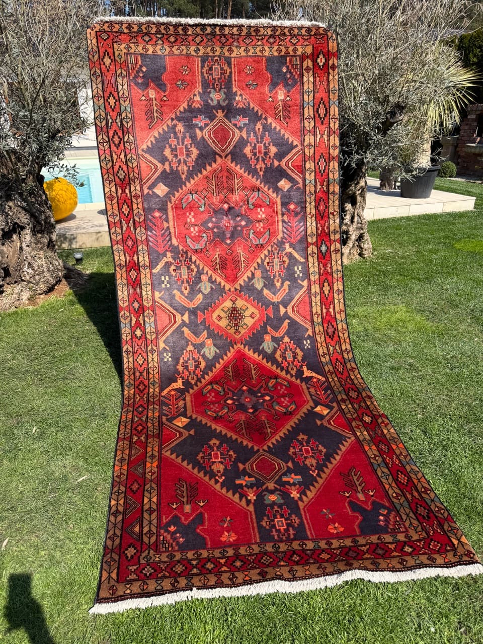 Chodnik Hamadan 325x140 cm, czerwony, wełna, Iran - 303281