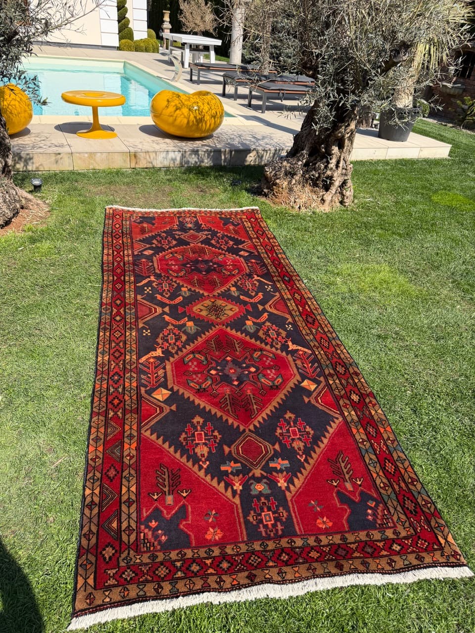 Chodnik Hamadan 325x140 cm, czerwony, wełna, Iran - 303289