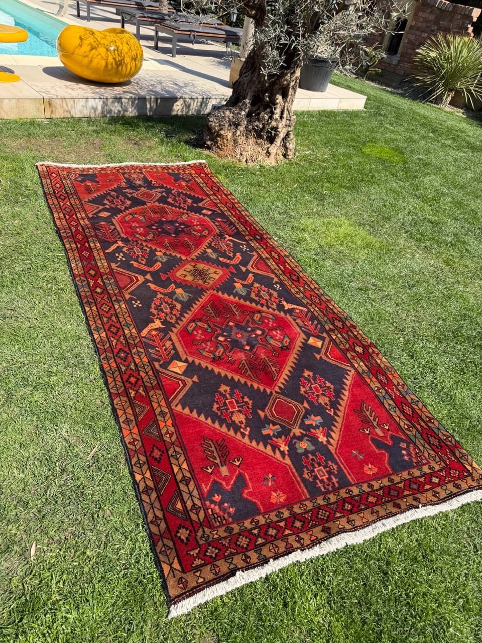 Chodnik Hamadan 325x140 cm, czerwony, wełna, Iran - 303290