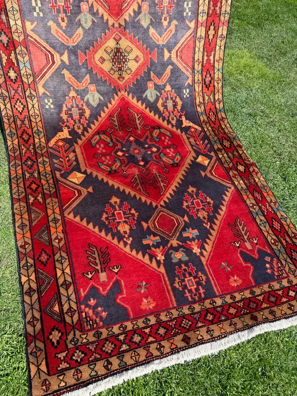 Chodnik Hamadan 325x140 cm, czerwony, wełna, Iran - 303283