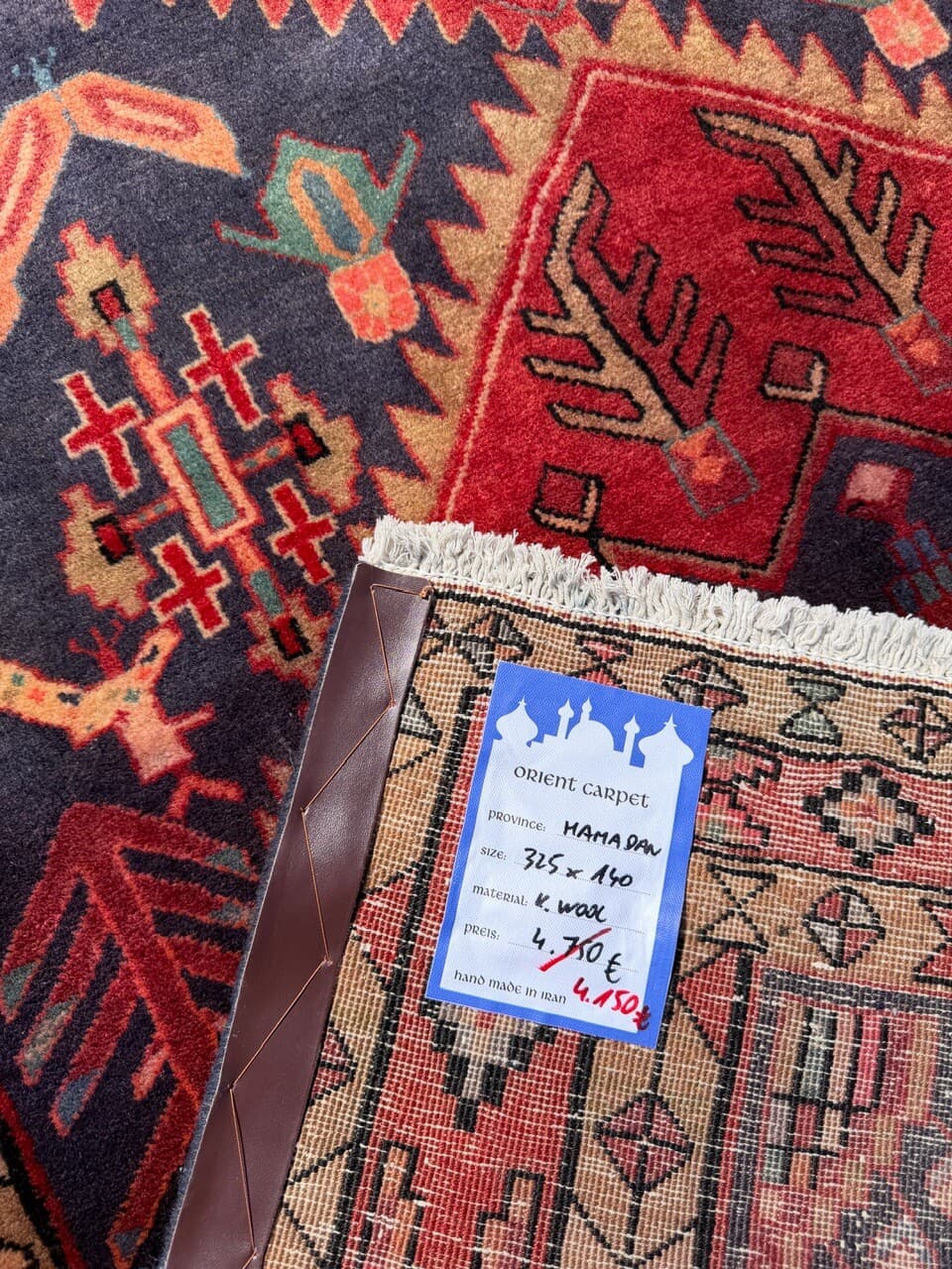 Chodnik Hamadan 325x140 cm, czerwony, wełna, Iran - 303291