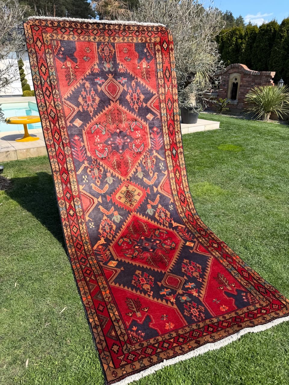Chodnik Hamadan 325x140 cm, czerwony, wełna, Iran - 303282