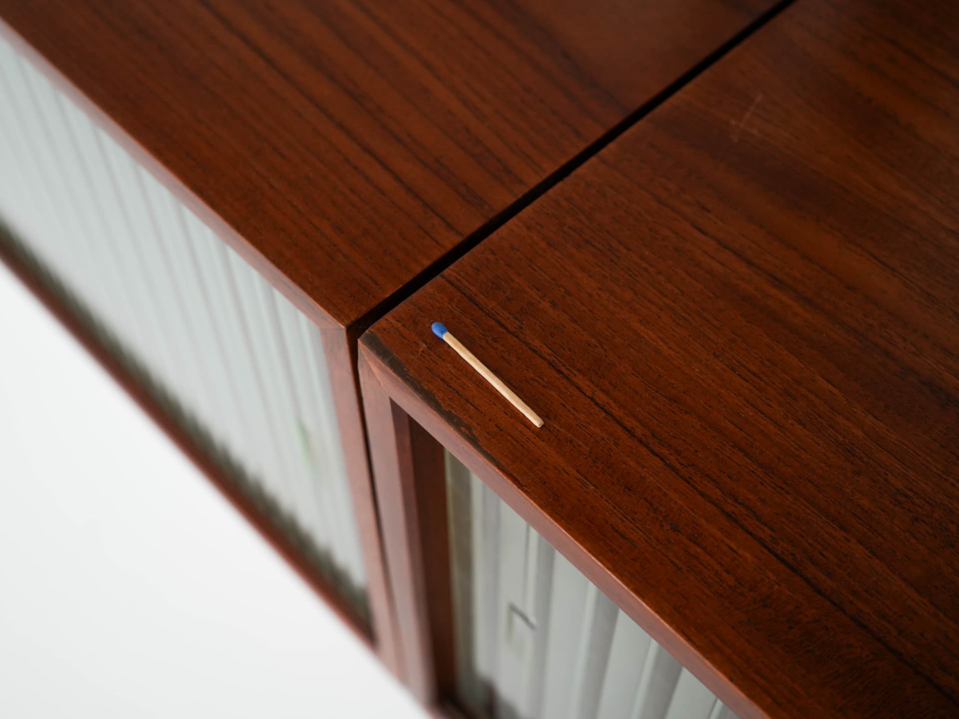 Shelving unit, brown teak, black metal, transparent glass, Denmark, 1960s. - 303338