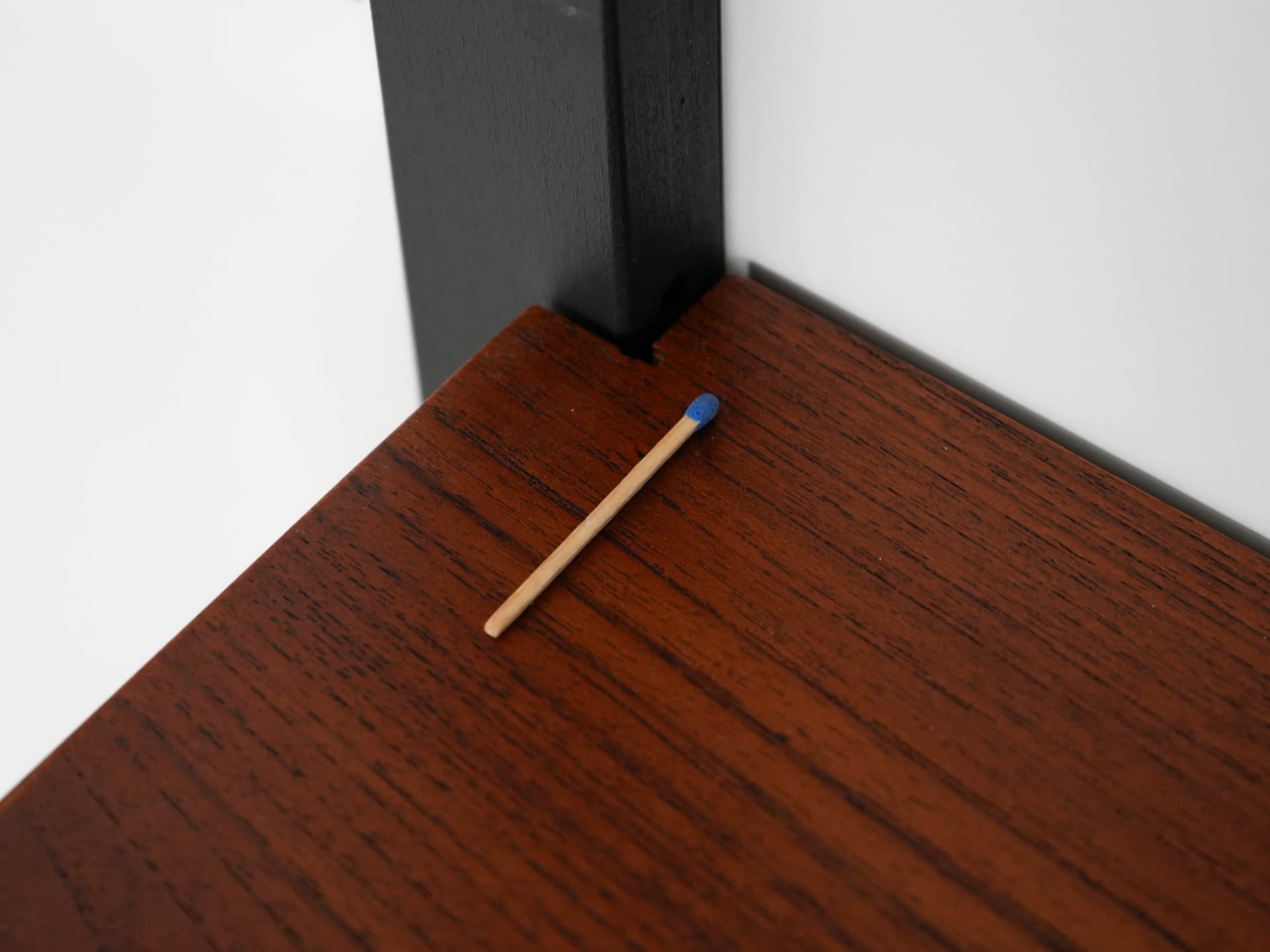 Shelving unit, brown teak, black metal, transparent glass, Denmark, 1960s. - 303332