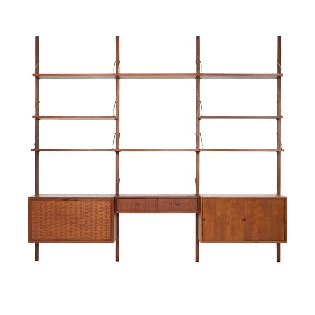 Wall unit, by P. Cadovius, brown teak, Denmark, 1960s. - DIMENSION