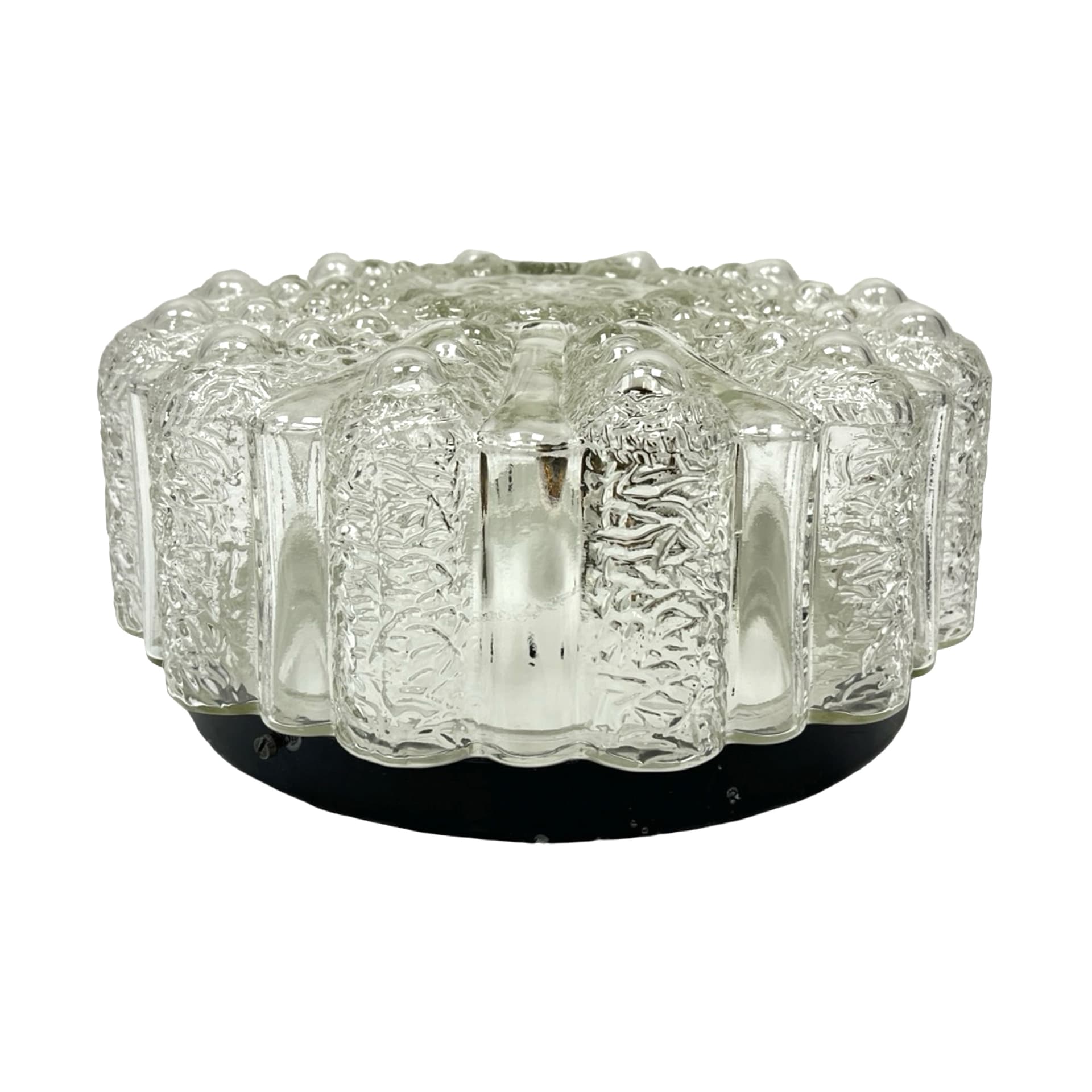 Plafon Sirius, szkło transparentne, metal czarny, proj. H. Tynell, Limburg, Niemcy, lata 70. - 303459