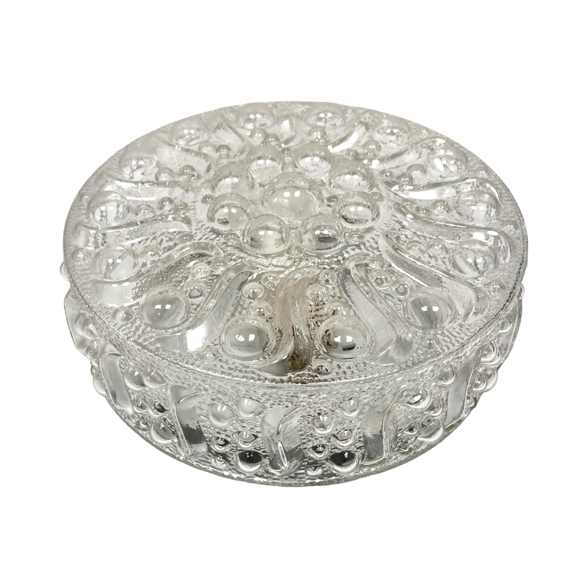 Plafon Sirius, szkło transparentne, metal, proj. H. Tynell, Peill & Putzler, Niemcy, lata 70.