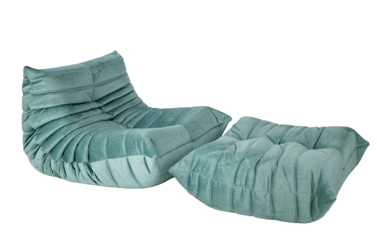 Fotel wypoczynkowy Togo z podnóżkiem, rib velvet aqua