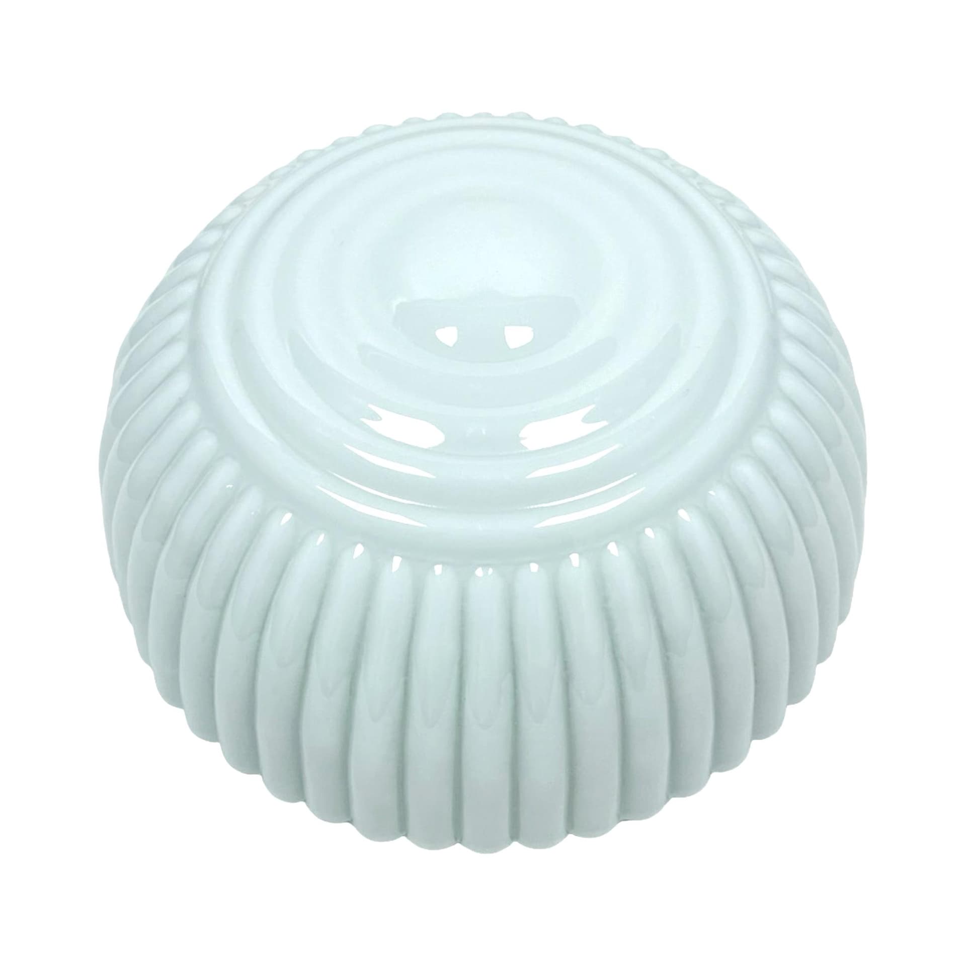 Ribbed Art Deco Flush Mount, white opaline glass, Polam Wilkasy, Poland, 1970s