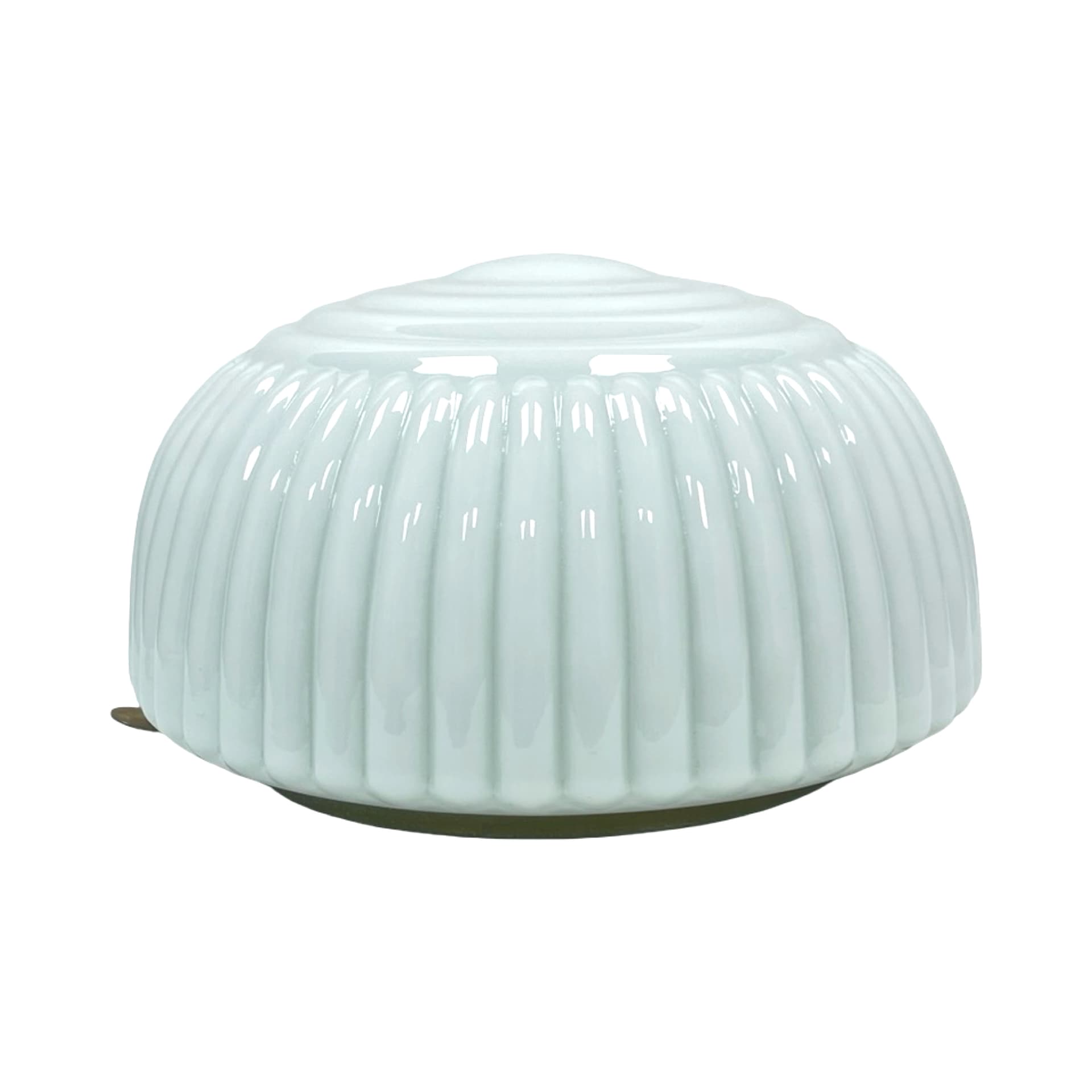 Ribbed Art Deco Flush Mount, white opaline glass, Polam Wilkasy, Poland, 1970s - 303588