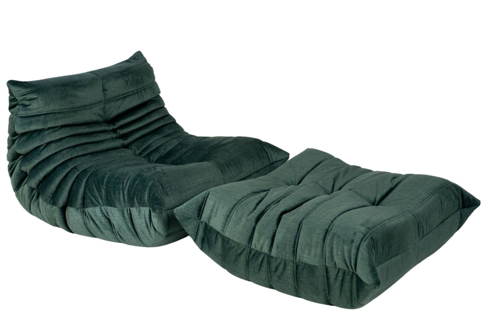 Fotel wypoczynkowy Togo z podnóżkiem, rib velvet spruce