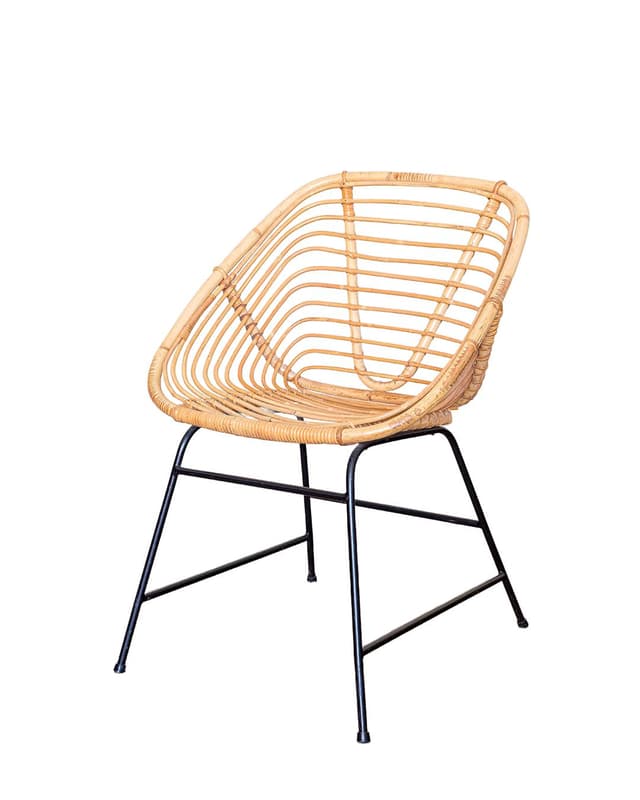 Chair, shell form, light brown rattan, black metal, Germany, 1970s. - DIMENSION